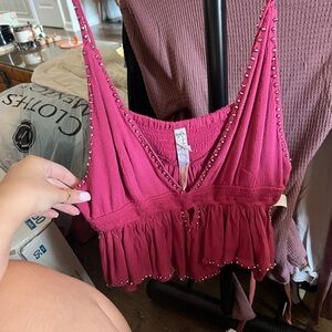 Free People Berry Embellished Tank Top